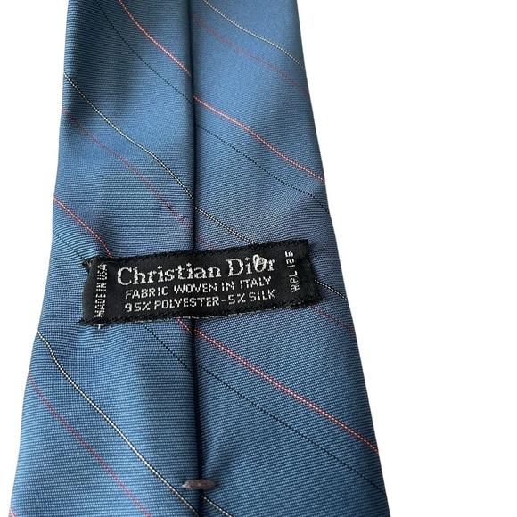 Christian Dior Polyester silk tie Made in USA Blue thin stripes 59 inch - Picture 5 of 6